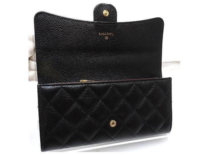 Cartera larga Chanel de piel de becerro granulada negra Negro - vista 7