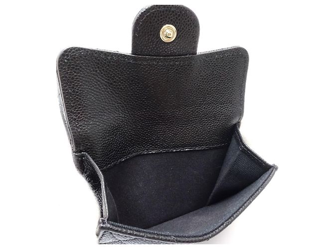 Cartera tri-fold Chanel en piel de becerro granulada negra Negro - vista 12