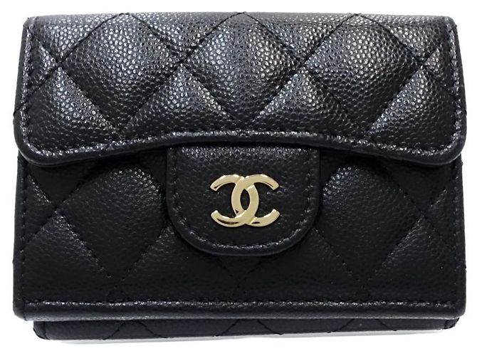 Cartera tri-fold Chanel en piel de becerro granulada negra Negro - vista 2