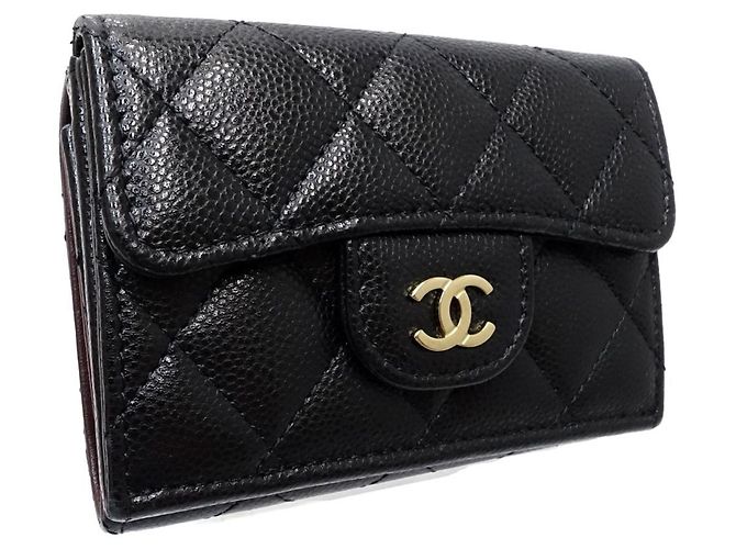 Cartera tri-fold Chanel en piel de becerro granulada negra Negro - vista 3