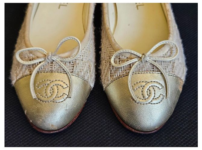 Ballerine Chanel in Tweed Beige D'oro - vista 11