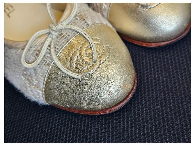 Ballerine Chanel in Tweed Beige D'oro - vista 12