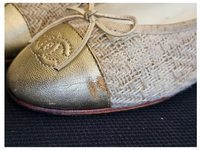 Ballerine Chanel in Tweed Beige D'oro - vista 13