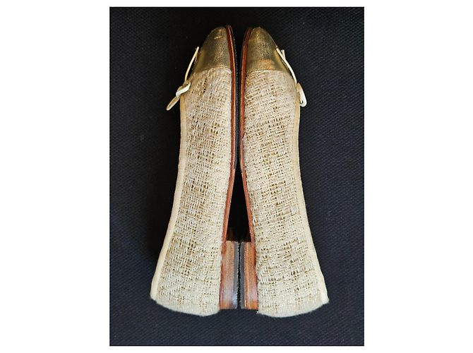 Ballerine Chanel in Tweed Beige D'oro - vista 6