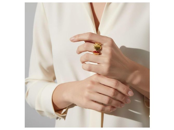 LOUIS VUITTON Sweet Monogram Ring Herz aus rotem Emaille und Gold LV Logo Größe S 52 Golden - Ansicht 2