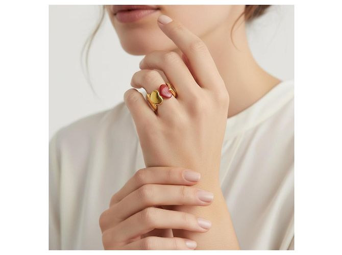 LOUIS VUITTON Sweet Monogram Ring Herz aus rotem Emaille und Gold LV Logo Größe S 52 Golden - Ansicht 3