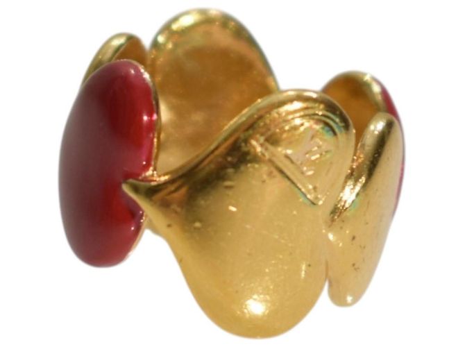 LOUIS VUITTON Sweet Monogram Ring Herz aus rotem Emaille und Gold LV Logo Größe S 52 Golden - Ansicht 4