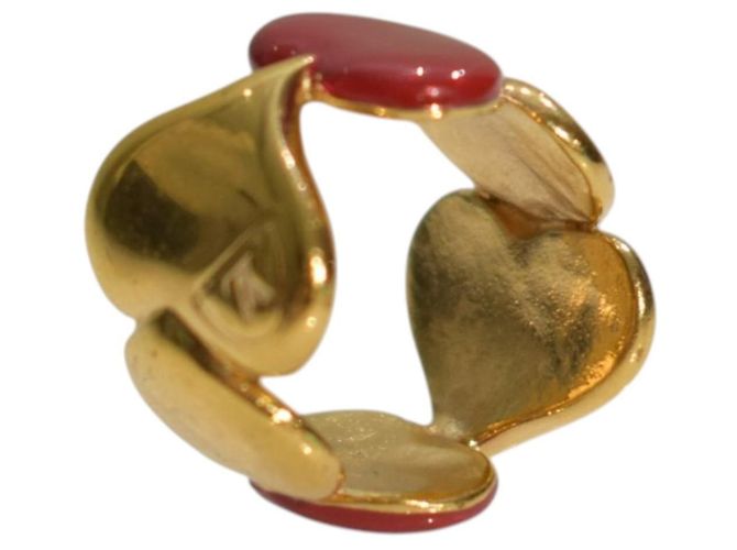 LOUIS VUITTON Sweet Monogram Ring Herz aus rotem Emaille und Gold LV Logo Größe S 52 Golden - Ansicht 7