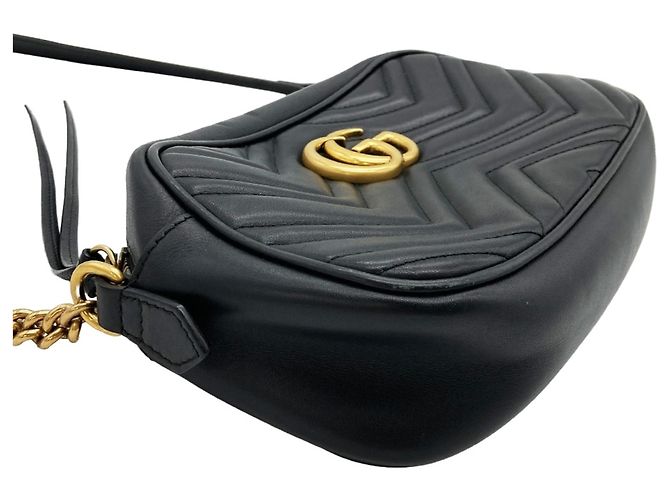 Borsa a spalla con catena Gucci GG Marmont Nero - vista 3