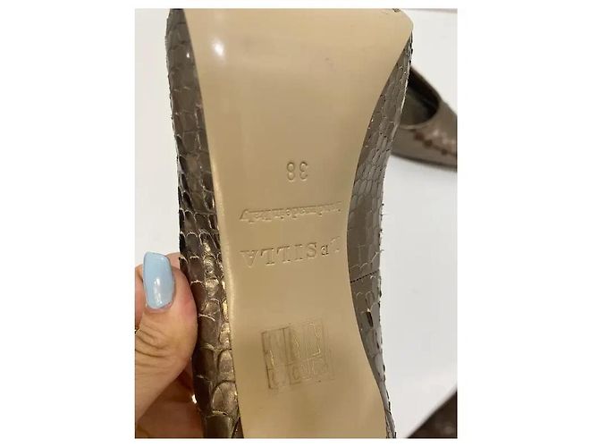 Le Silla Décolleté in pelle metallizzata effetto cocco Metallico - vista 6