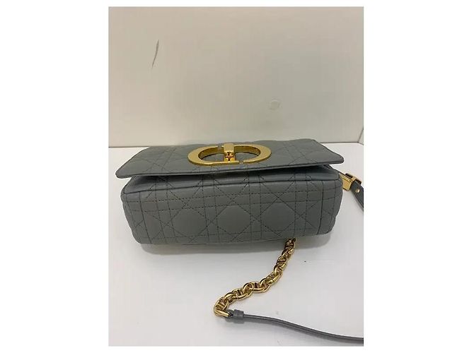 Borsa a tracolla Dior Caro in pelle grigia Grigio - vista 3
