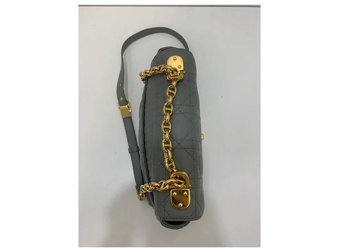 Borsa a tracolla Dior Caro in pelle grigia Grigio - vista 6