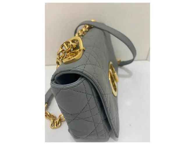 Borsa a tracolla Dior Caro in pelle grigia Grigio - vista 9
