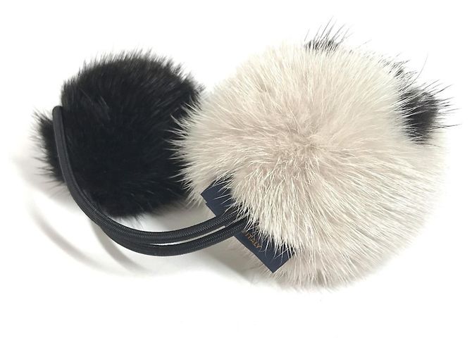 Elastico per capelli in pelliccia Louis Vuitton Nero Beige - vista 2