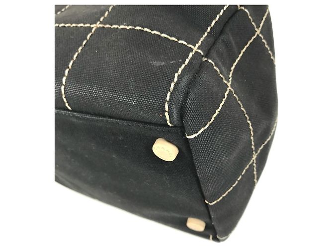 Chanel Vintage CC Chocolate Bar Mini Boston Bag Schwarz Weiß - Ansicht 6