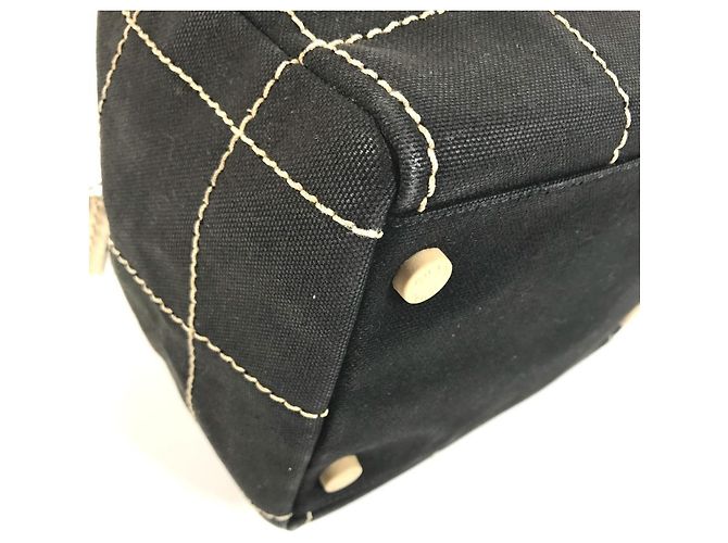 Chanel Vintage CC Chocolate Bar Mini Boston Bag Schwarz Weiß - Ansicht 7