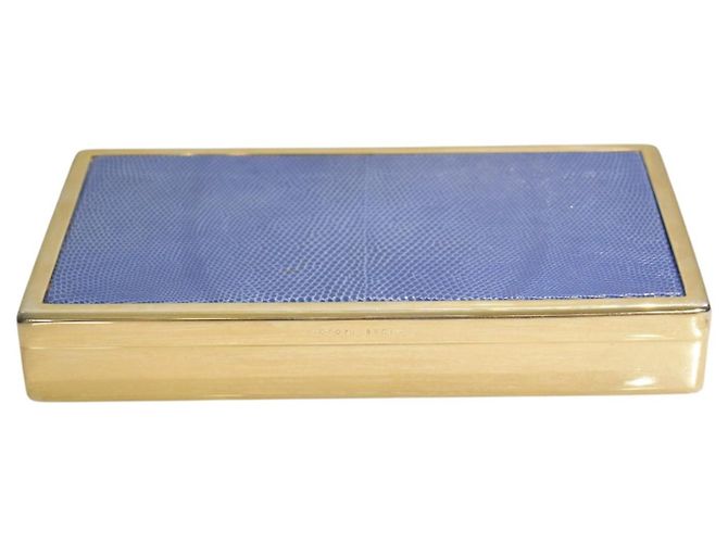 Clutch rigida VICTORIA BECKHAM in pelle embossed lucertola blu cornflower e ottone dorato - vista 11