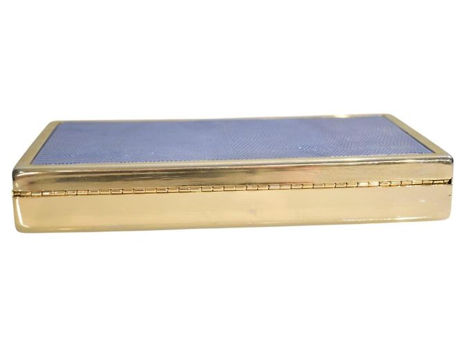 Clutch rigida VICTORIA BECKHAM in pelle embossed lucertola blu cornflower e ottone dorato - vista 12