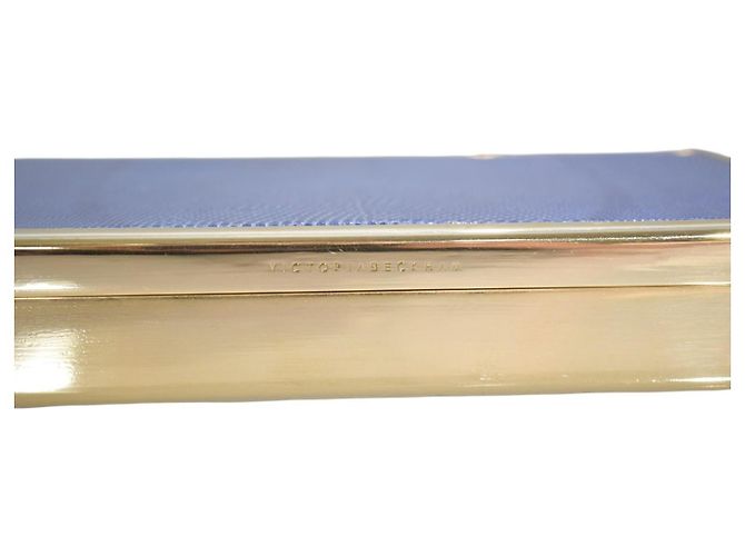 Clutch rigida VICTORIA BECKHAM in pelle embossed lucertola blu cornflower e ottone dorato - vista 7