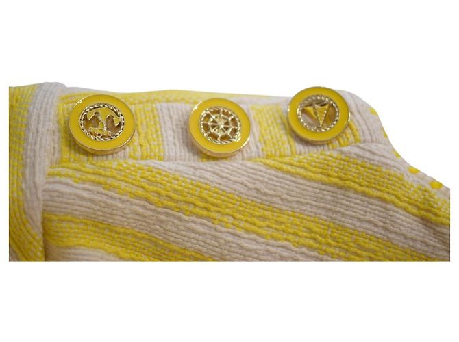 ZIMMERMANN Top corto de tweed texturizado a rayas amarillas con botones náuticos 2 Blanco Amarillo - vista 11