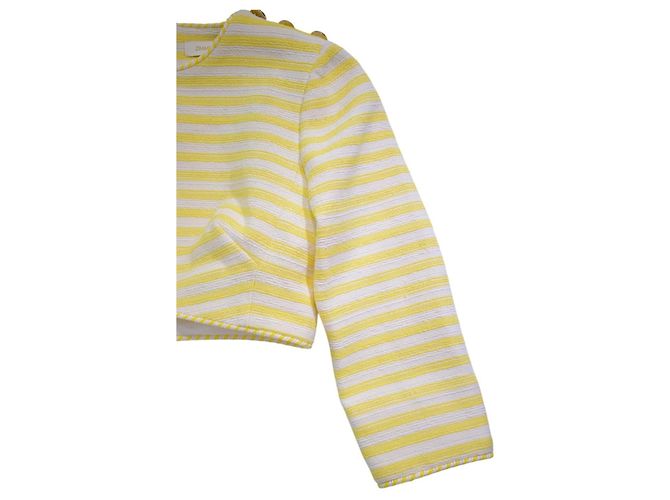 ZIMMERMANN Top corto de tweed texturizado a rayas amarillas con botones náuticos 2 Blanco Amarillo - vista 12