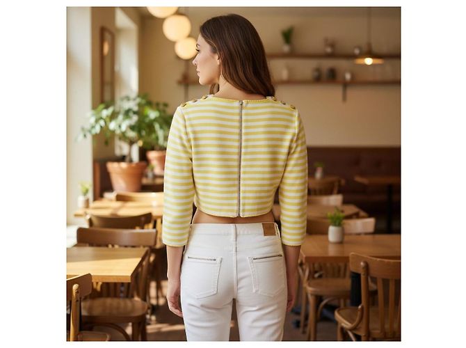ZIMMERMANN Top corto de tweed texturizado a rayas amarillas con botones náuticos 2 Blanco Amarillo - vista 4