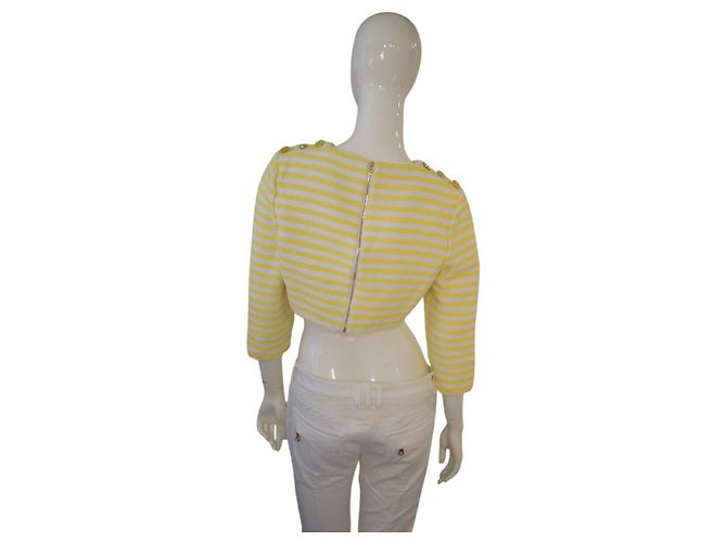 ZIMMERMANN Top corto de tweed texturizado a rayas amarillas con botones náuticos 2 Blanco Amarillo - vista 6