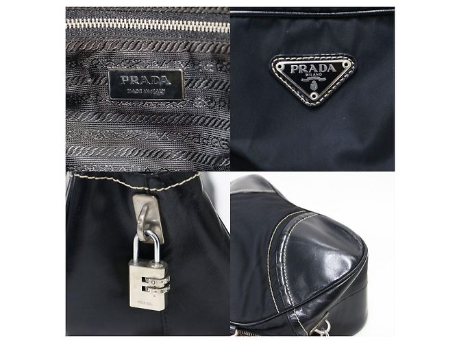 Mini mala Boston Prada em nylon e couro preto - vista 6