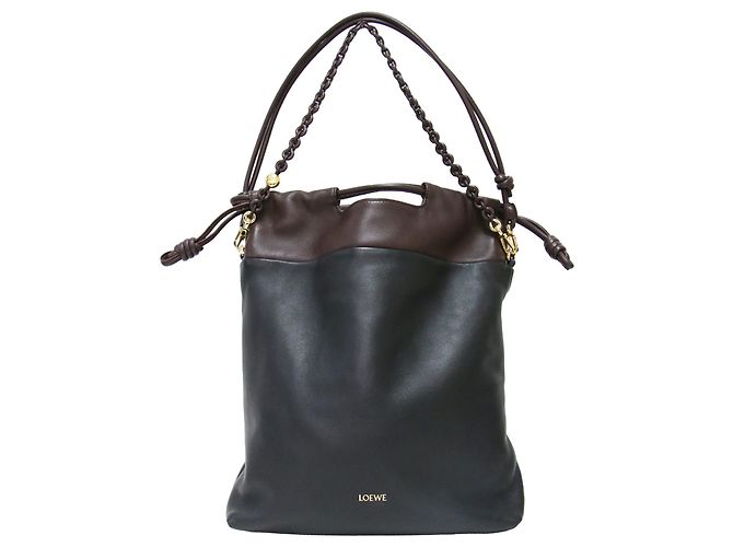 Borsa Tote Loewe Flamenco Marrone Nero - vista 3
