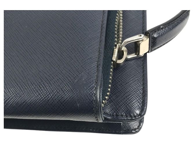 Mallette Prada en cuir Saffiano Bleu - vue 7