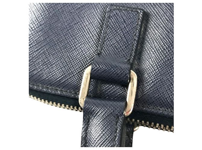 Mallette Prada en cuir Saffiano Bleu - vue 9