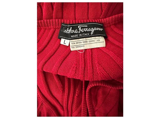 Salvatore Ferragamo Top rosso in cotone a coste con scollo all'americana - vista 10