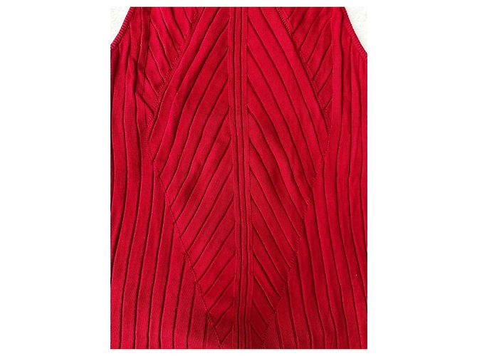 Salvatore Ferragamo Top rosso in cotone a coste con scollo all'americana - vista 11