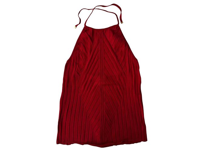 Salvatore Ferragamo Top rosso in cotone a coste con scollo all'americana - vista 2