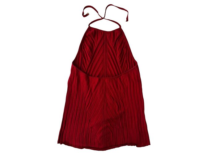 Salvatore Ferragamo Top rosso in cotone a coste con scollo all'americana - vista 3