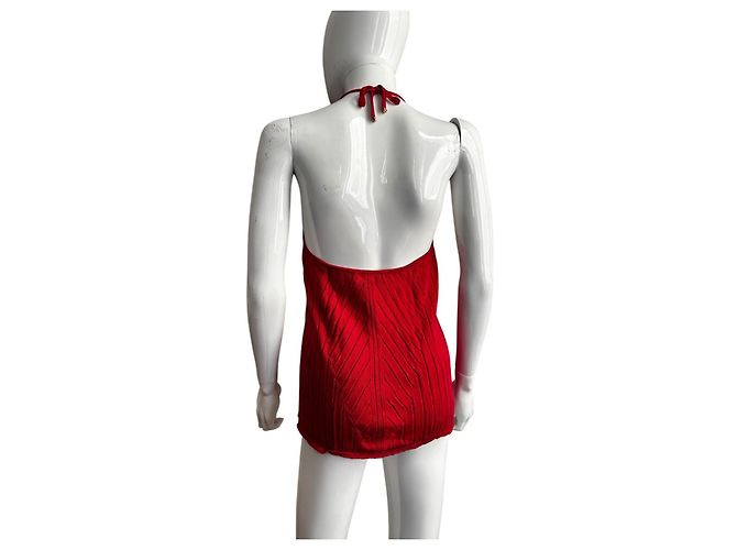Salvatore Ferragamo Top rosso in cotone a coste con scollo all'americana - vista 5