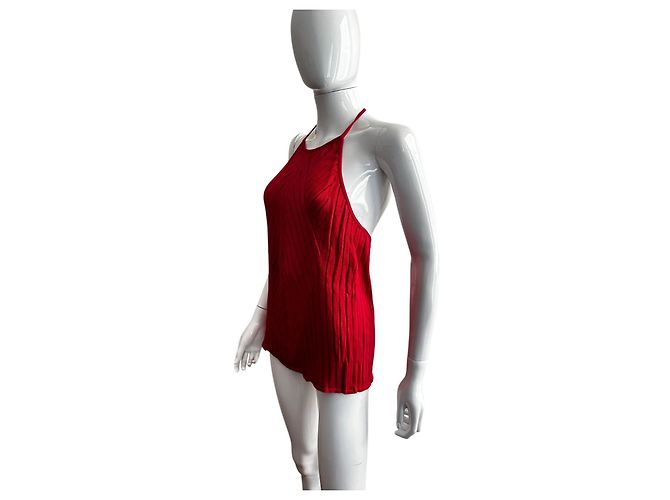Salvatore Ferragamo Top rosso in cotone a coste con scollo all'americana - vista 7