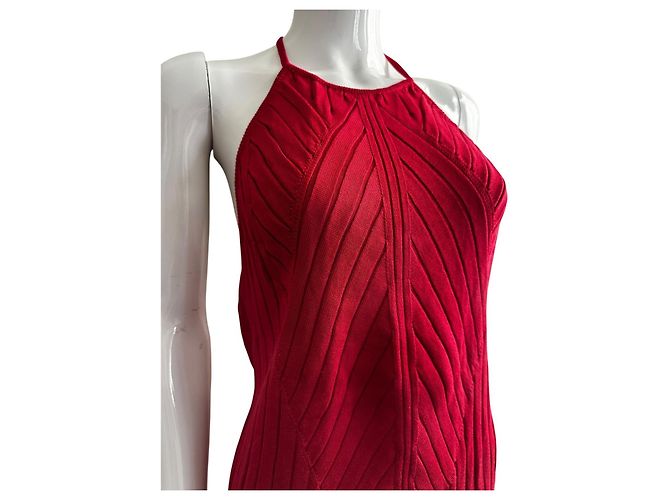 Salvatore Ferragamo Top rosso in cotone a coste con scollo all'americana - vista 9
