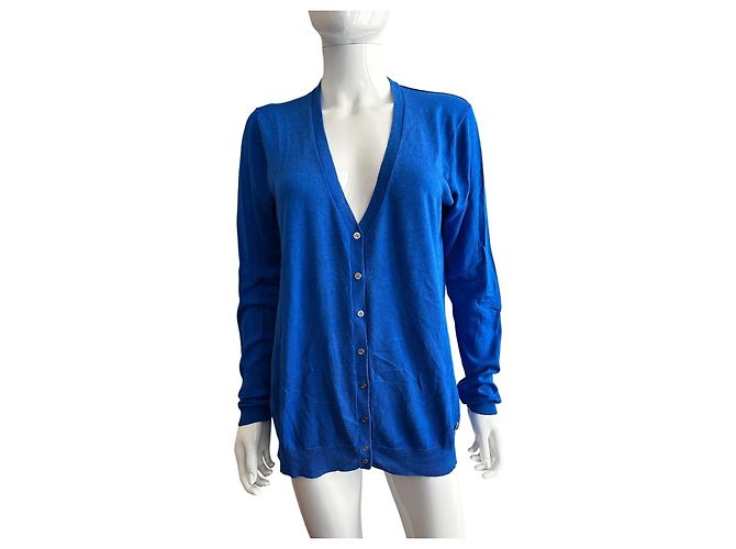Roberto Cavalli Blauer Cardigan aus Seide und Kaschmir - Ansicht 7