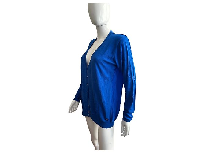 Roberto Cavalli Blauer Cardigan aus Seide und Kaschmir - Ansicht 9