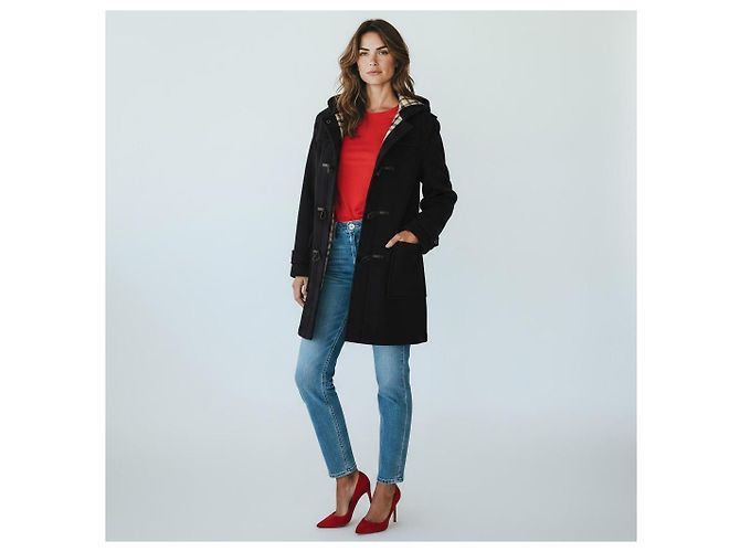 Abrigo Duffle Coat BURBERRY London Navy Black 100% Wool con Capucha Nova Check Fabricado en Inglaterra Negro - vista 4