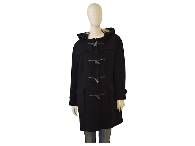 Abrigo Duffle Coat BURBERRY London Navy Black 100% Wool con Capucha Nova Check Fabricado en Inglaterra Negro - vista 6