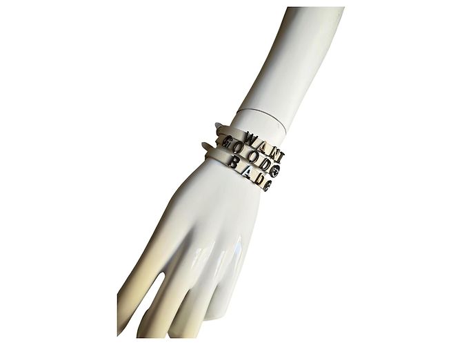 Set di 3 bracciali Valentino in pelle bianca con lettere Bianco - vista 13