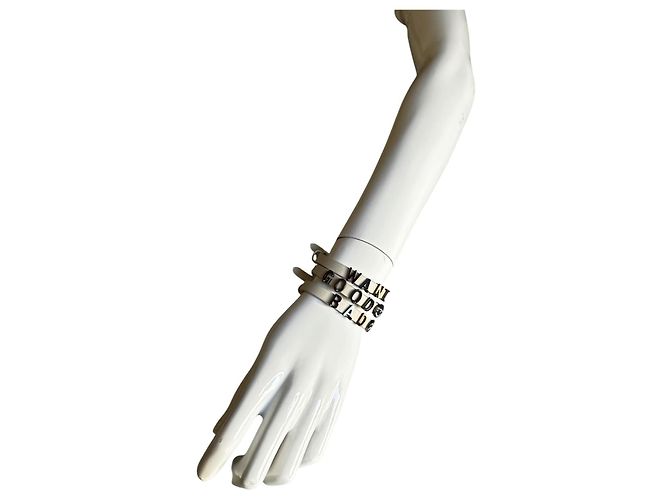 Set di 3 bracciali Valentino in pelle bianca con lettere Bianco - vista 14