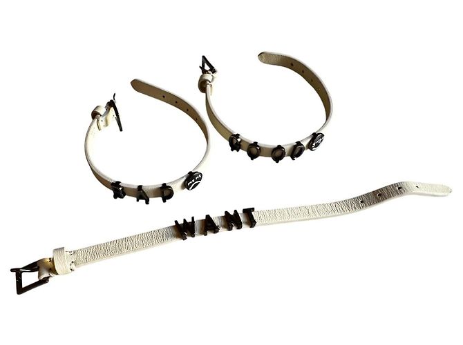 Set di 3 bracciali Valentino in pelle bianca con lettere Bianco - vista 2