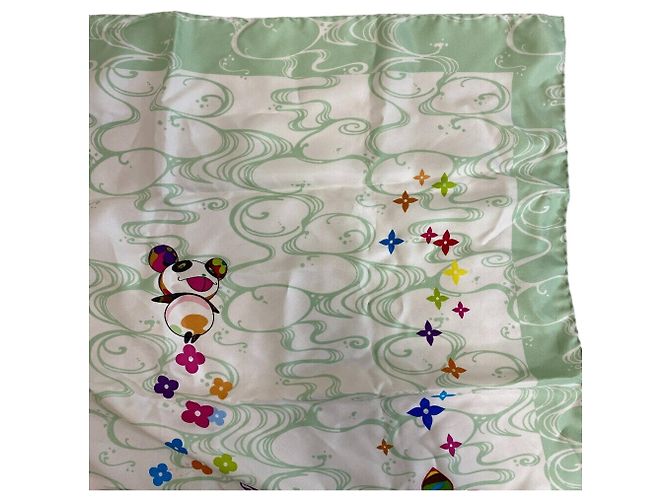 Foulard in seta Louis Vuitton Bianco Verde chiaro - vista 2