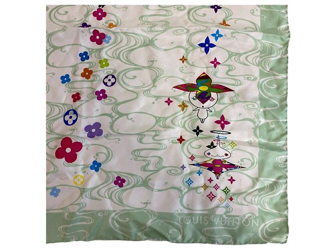 Foulard in seta Louis Vuitton Bianco Verde chiaro - vista 3