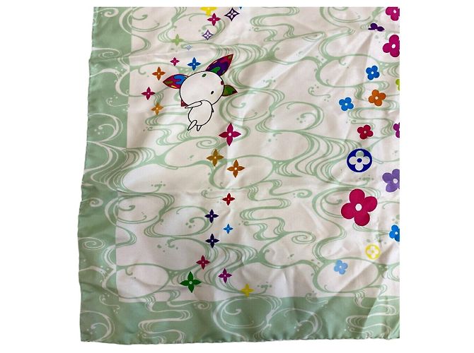 Foulard in seta Louis Vuitton Bianco Verde chiaro - vista 4
