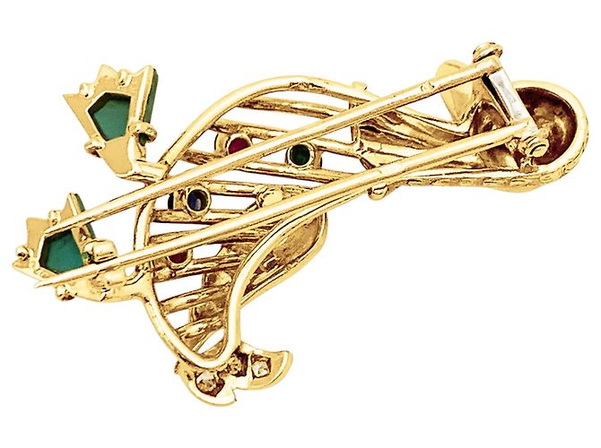 Autre Marque Spilla "Anatra" in oro giallo, pietre preziose e diamanti. - vista 5