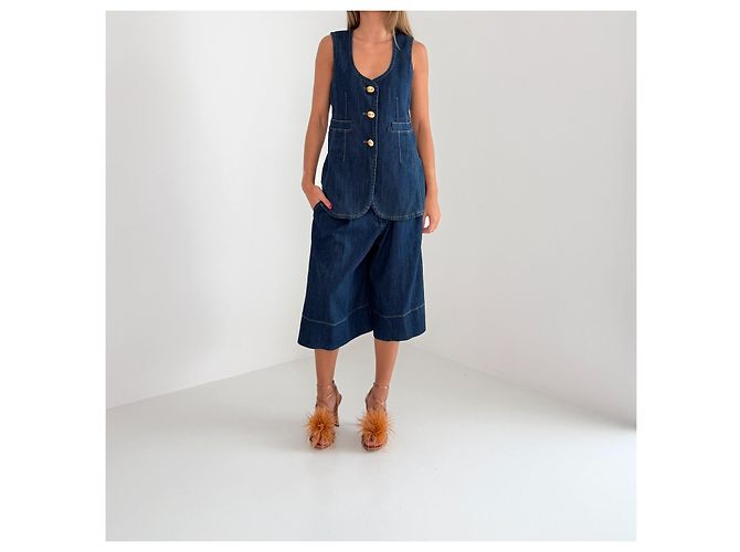 Louis Vuitton Resort 2013 Denim Weste & Culottes Set Blau - Ansicht 5